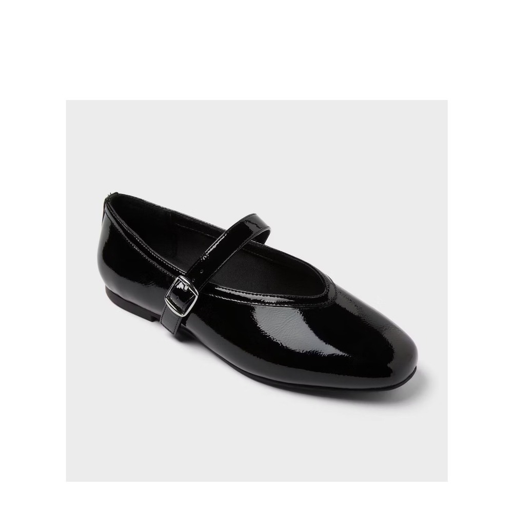 A New Day Elena Mary Jane Black Patent Faux Leather Flat Shoes Women 6.5 NWT